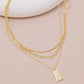 Gold Dipped Rectangle Pendant Layered Chains Necklace