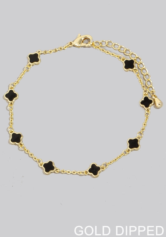 Gold Dipped Station Clover Charms Chain Bracelet