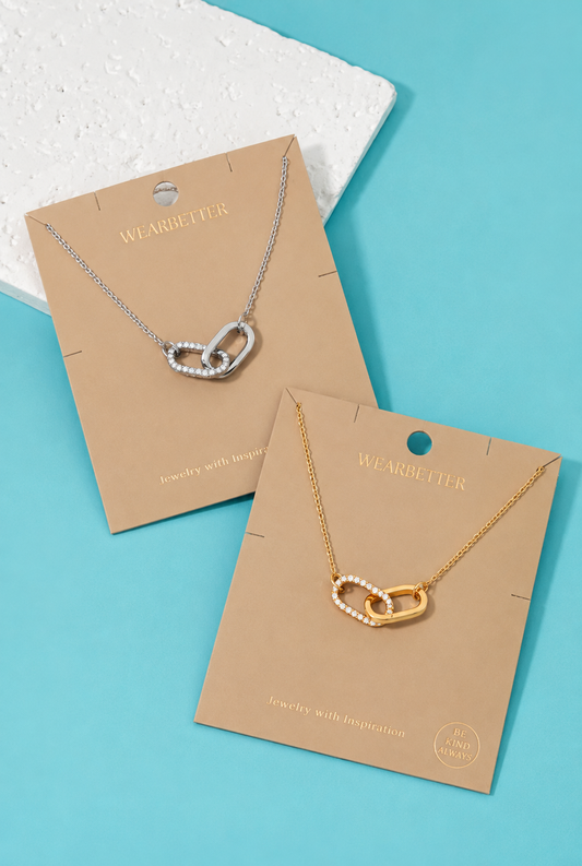 Gold Dipped Cz Pave Oval Link Pendant Necklace
