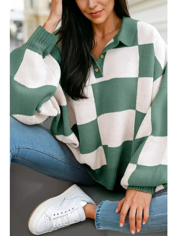 Allison Checkered VNeck Sweater