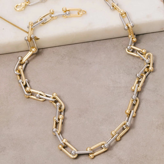 Two-Tone U-Shaped Chain Link Necklace | Women's Jewelry